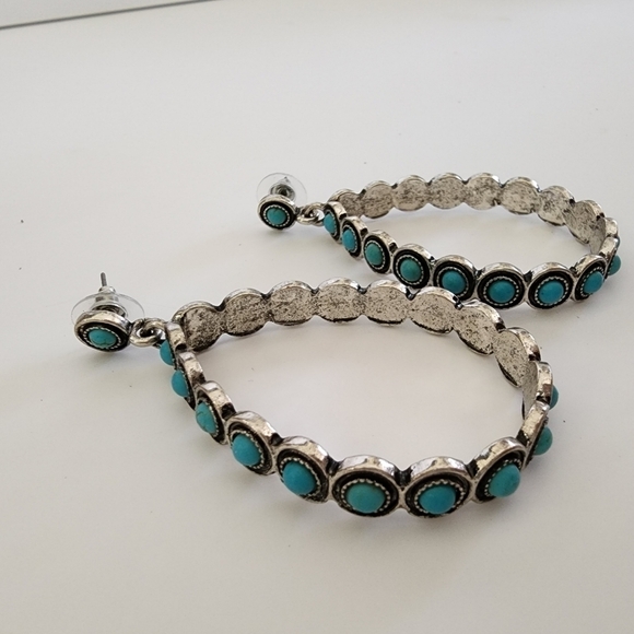 NEW Bohemian Turquoise Stone Antique Teardrop Oval Dangle Earrings - Picture 4 of 9